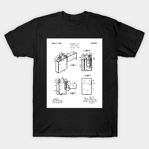 Zippo Lighter Patent - Smoking Smoker Smoke Vape Shop Art - White T-Shirt by patentpress